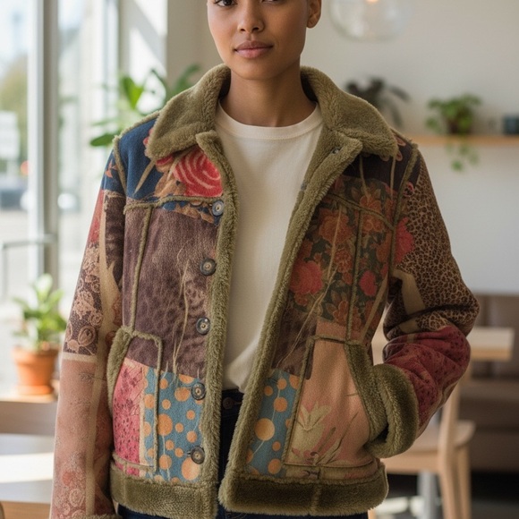 Coldwater Creek Jackets & Blazers - Coldwater Creek Multicolor Patchwork Teddy Jacket